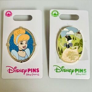 DISNEY PRINCESSES Enamel Pins ~ Cinderella & Snow White Gold Frames NEW Lot of 2
